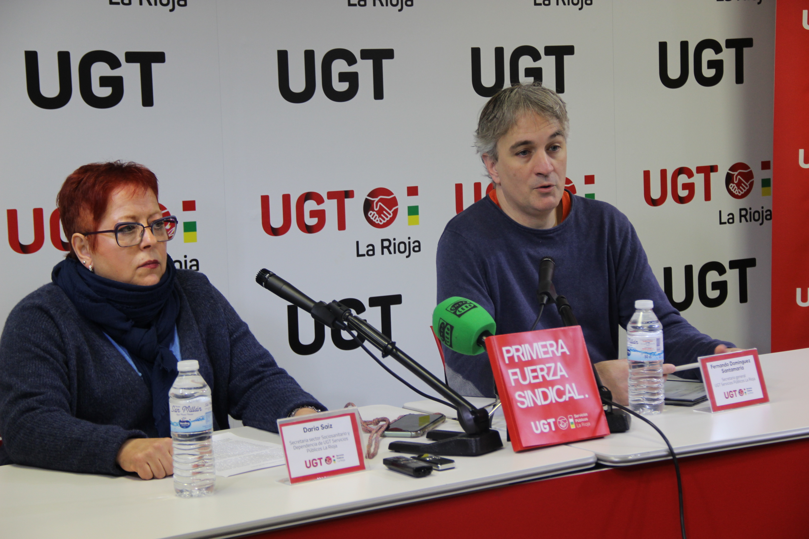 El secretario general de UGT-SP La Rioja, Fernando Domínguez, y la secretaria del sector Sociosanitario, Dari Saiz.